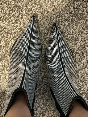 Prada Black Rhinestone-Embellished Pointed Ankle Booties